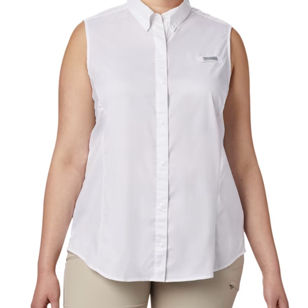 Columbia White Sleeveless Button Down Shirt